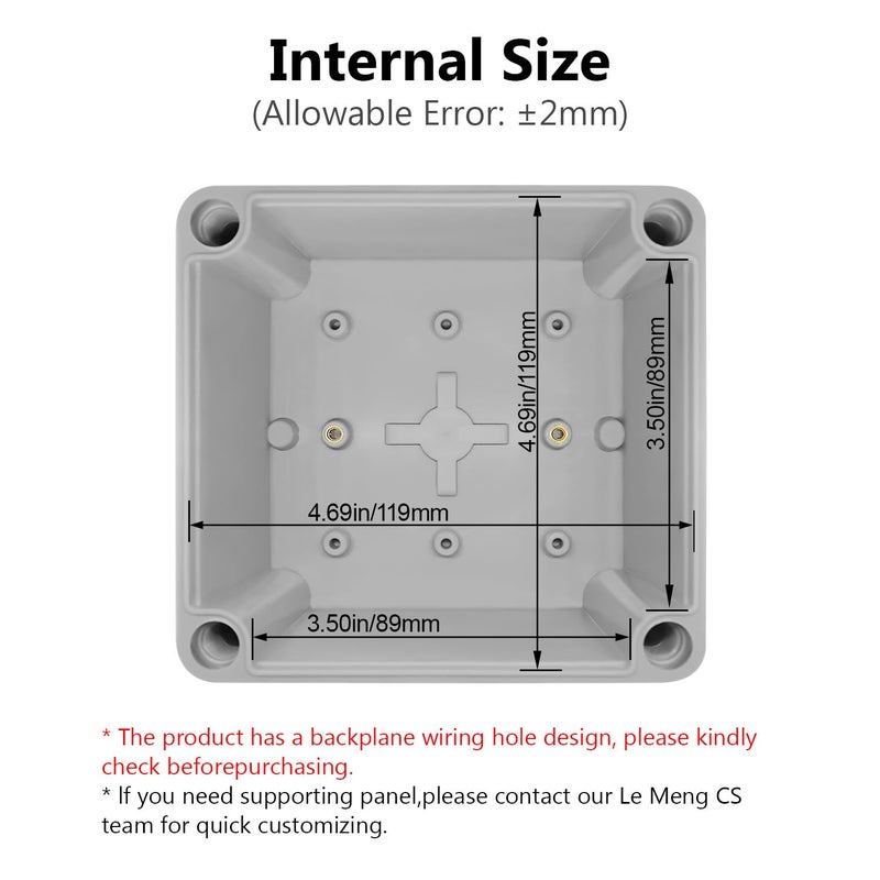 LeMotech Junction Box IP67 Waterproof Dustproof ABS Plastic Project Box for Electrical Outdoor Enclosure Gray 4.9 x 4.9 x 3.9 inch (125 x 125 x 100 mm) - Image 3